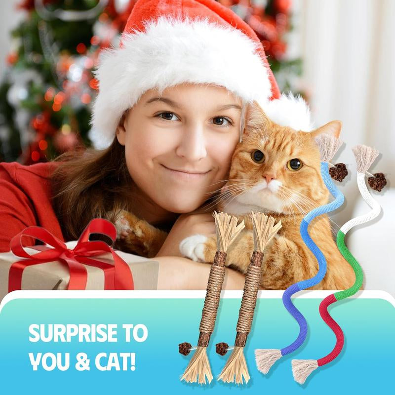 Txfny Cat Toys Chew Ropes 9 Pcs with Refillable Natural Catnip, Safe Teeth Cleaning Toys for Indoor Cats,Interactive Cat Nip Kitty Toys for All Breeds