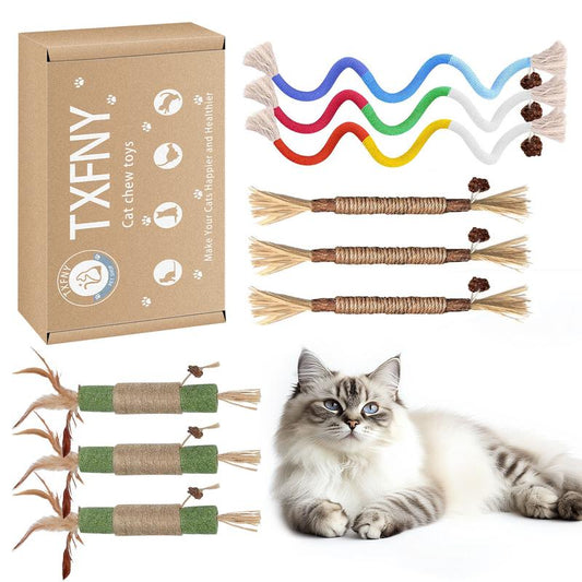 Txfny Cat Toys Chew Ropes 9 Pcs with Refillable Natural Catnip, Safe Teeth Cleaning Toys for Indoor Cats,Interactive Cat Nip Kitty Toys for All Breeds