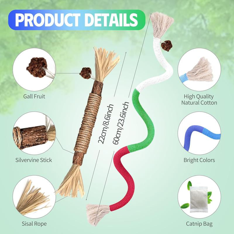 Txfny Cat Toys Chew Ropes 9 Pcs with Refillable Natural Catnip, Safe Teeth Cleaning Toys for Indoor Cats,Interactive Cat Nip Kitty Toys for All Breeds