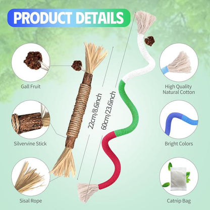 Txfny Cat Toys Chew Ropes 9 Pcs with Refillable Natural Catnip, Safe Teeth Cleaning Toys for Indoor Cats,Interactive Cat Nip Kitty Toys for All Breeds